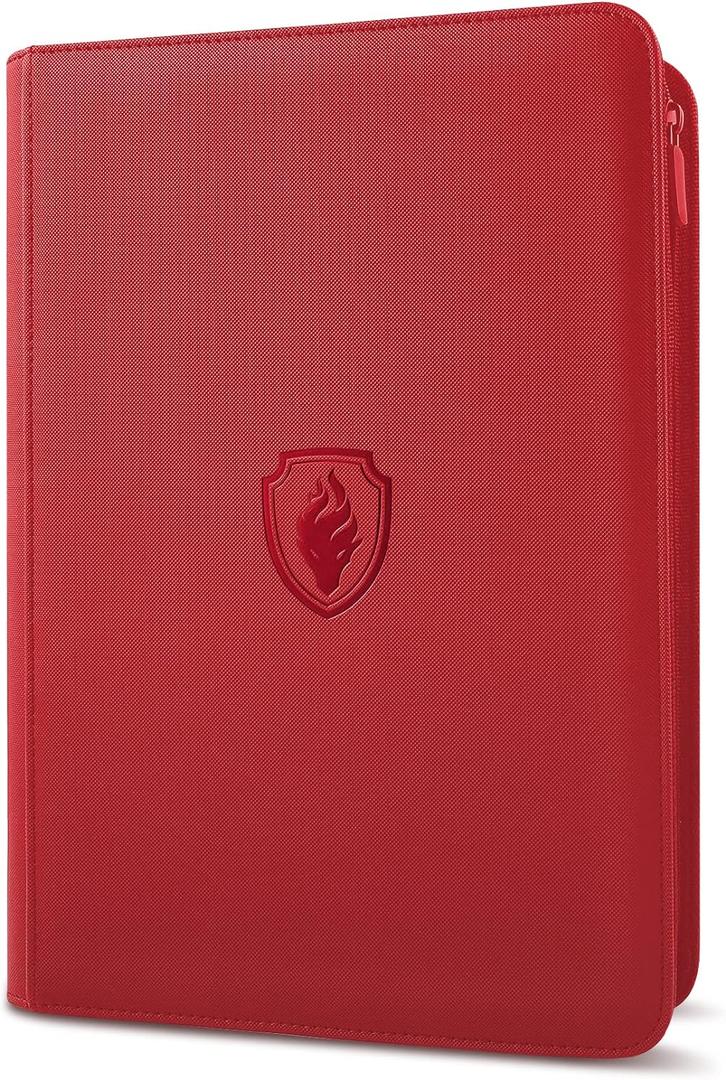 9 Pocket Zipper Card Binder, Fabmaker 360 Trading Card Holder Book, Premium PU Cover Zip Binder for Cards, Durable Side Loading Card Folders Album for MTG, TCG, Game Cards, Sports Cards, Red (9 Pocket - 13.9" x 10.5")