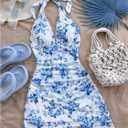 SOLY HUX Women's Y2K Dress Summer Tie Dye Print Sexy Mini Dress Retro Backless Halter Dress Club Dresses L