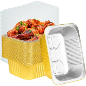40 Pack 8.7"6.6"2.4" Gold Aluminum Foil Pans with Lids Heavy Duty, 3 LB Foil Food Containers with Lids, Disposable Tin Foil Pans for Baking, Meal Prep, Freezer, Heating and Takeout