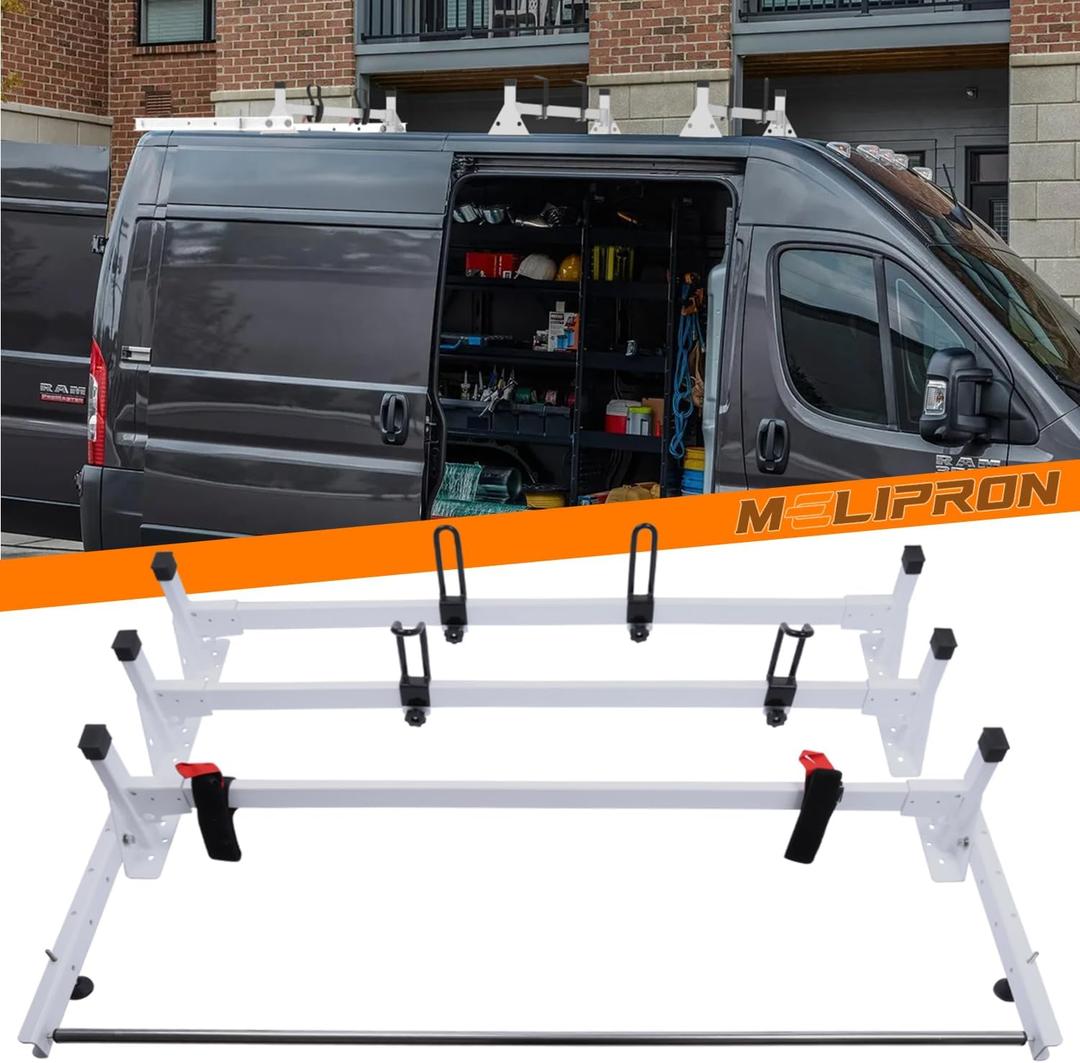 MELIPRON Cargo Van Roof Ladder Rack with Rear Cargo Roller Fit for 2013-2025 RAM ProMaster 3 Crossbars
