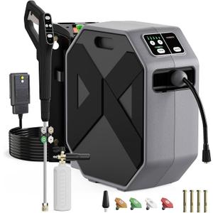 Electric Pressure Washer, 5500 PSI 3.8 GPM Wall Mounted Power Washer, 100 FT Retractable Hose with Remote Control, Foam Cannon, Nozzles for Cars/Garage/Patio, Gray