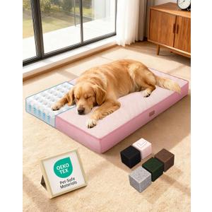 OhGeni Orthopedic Waterproof Dog Bed for Large Dogs, Machine-Washable Removable Cover in Easy-Clean Fabric, High Density Foam & Easy-Carry Handle, Suitable for Crate, 41 inch (Pink)