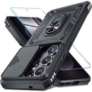 Janmitta Compatible with Samsung Galaxy S26 Ultra Case Built in Slide Camera Lens Cover+ Screen Protector+ Finger Ring Holder Kickstand, Heavy Duty Shockproof Full Body Phone Cover,2026 Black