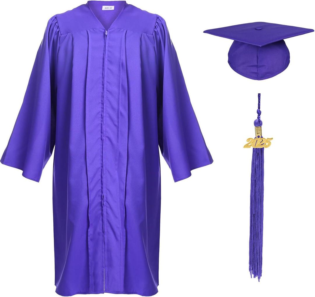 Unisex Adult Matte Graduation Cap and Gown Tassel Set (51''(5'6''-5'8''), Purple)