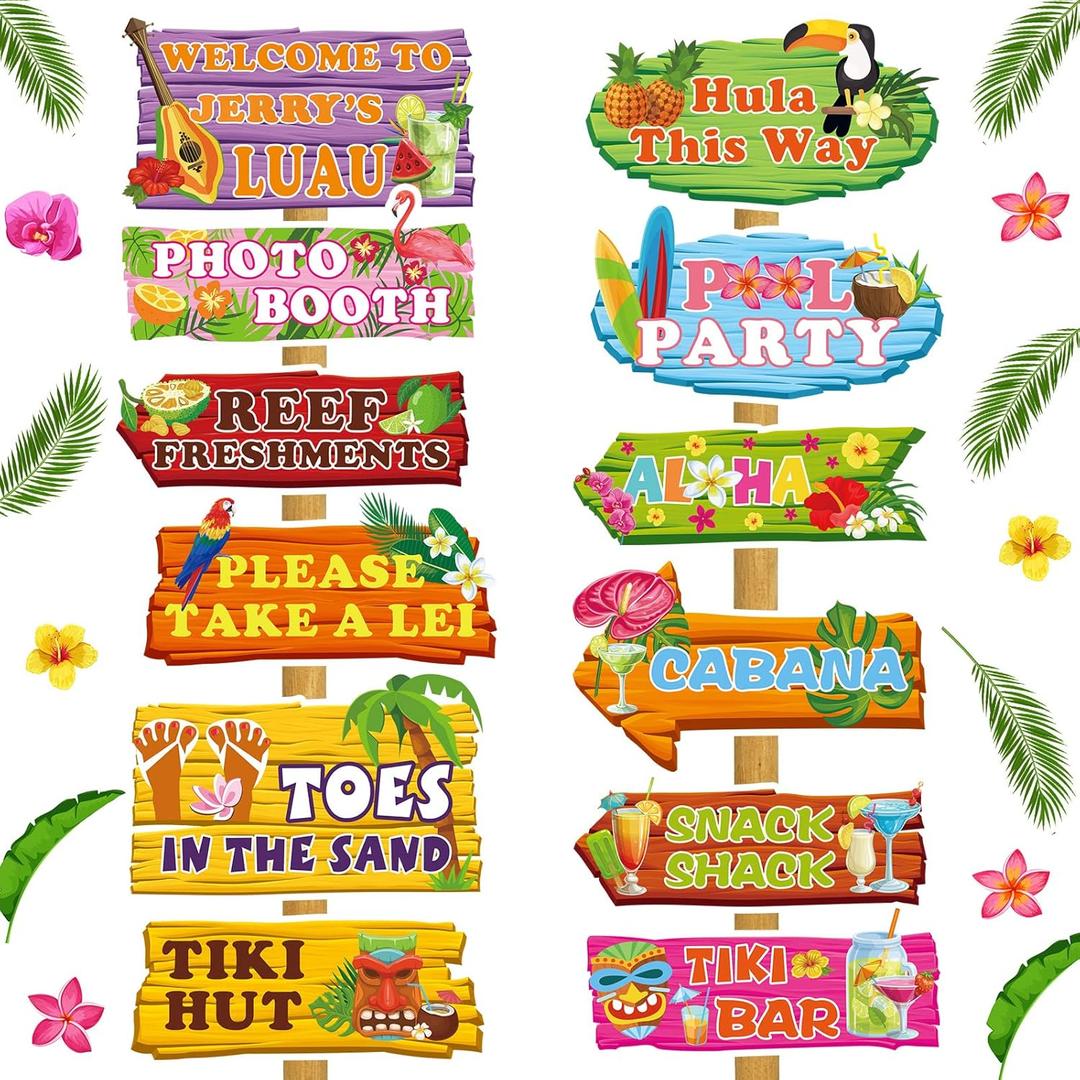 Sratte 24 Pcs Luau Party Welcome Sign Hawaiian Party Directional Signs Tropical Luau Party Decorations Luau Party Supplies Hawaiian Decorations with Alphabet Stickers for Summer Luau Party Photo Props