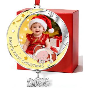 2 x Babys First Christmas Photo Ornament 2025 Girl - Personalized Pink Elephant Ornament - My 1st Xmas Tree New Baby Girl Picture Keepsake Ornaments Decoration