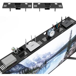 CABTE Adjustable Steel TV Top Shelf, Floating TV Stand, Universal Monitor Shelf for Soundbar, Game Console, Cable Box, Router Shelves (33.86"x4.7" with Boxes)