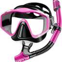 Snorkeling Gear for Adults,Dry-Top Snorkel Set with Tempered Glass,Anti-Fog & Anti-Leak Panoramic Swim Mask, Adjustable Snorkel Kit with Carry Bag for Scuba Diving, Swimming,Travel (Pink/Black) 