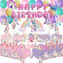 Unicorn Party Birthday Supplies - 220Pcs Unicorn Party Decorations Included Backdrop, Banner, Tablecloth, Hanging Swirls, Cupcake Toppers, Tableware, Paper Towel, Latex Balloons (BIG)