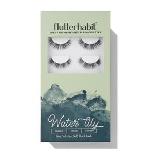 FlutterHabit Water Lily prepTECH Classic 6 Pair Underlash Extensions, 814mm Mixed Black Brown Lash Clusters, Reusable Under Lash Eyelashes Home Application, Medium Volume Doll Eye, Adhesive Required