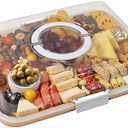 Renmxj Charcuterie Board with Clear Lid, Travel Portable Cheese Board Charcuterie Boxes Cutting Boards for Kitchen, House Warming Gifts New Home, Gifts for Women (1 Compartments White)