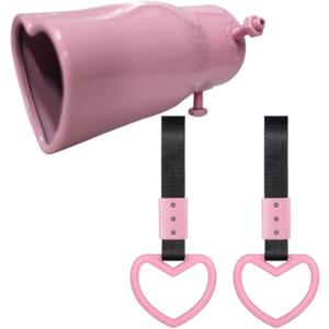 Heart Shaped Exhaust Tips 2.5 Inch Inlet Tailpipe End Car Exhaust Pipe Muffler, 2PCS Heart Shaped Car Handle Straps Rear Bumper Warning Ring Decor for Car Bus Subway (Straight,Pink)