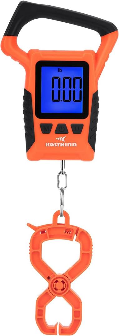 KastKing Fish Scale, WideView Floating Waterproof Digital Scale, 2.5 Large LCD Display, 110lb Capacity, Multi-Mode Pound/Ounces & Kilograms, Stores up to 9 Weights, Fishing Gifts for Men (B: Orange combo)