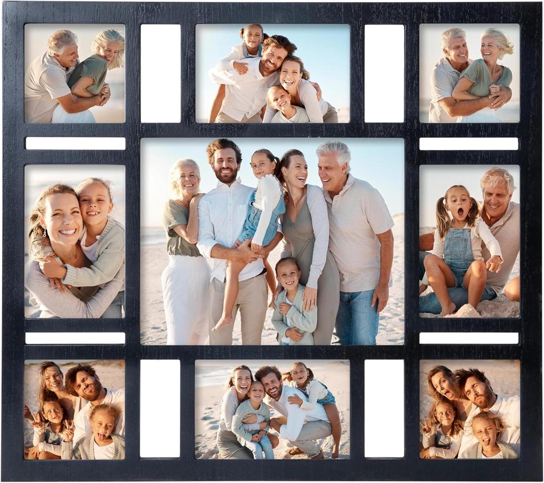 Picture Frame Collage Wall Decor, 4x6 8x10 and 4x4 Photos Display - 9 Openings Multiple Size Photo Black Collage Photo Frame for Wall Mounting Picture Frames Set for Home Living Room