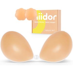 Niidor Adhesive Bra Strapless Ultra Sticky Invisible Push up Silicone Bra Multiple Colors Sizes Reusable for Backless Dress (Creme)
