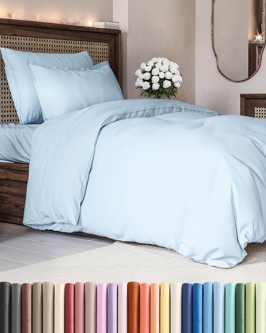 Duvet Cover Twin/Twin XL Size - Extra Soft Twin/Twin XL Size Duvet Cover - Breathable, Easy Care and Fade Free with Zipper Closures & Ties - 68" x 90" Inches - (Light Blue) Comforter Not Included