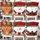 6 Pcs Christmas Chair Back Cover for Dining Room, Santa Claus Snowman Reindeer Xmas Dinner Chairs Cover, Chair Slipcover for Kitchen Hotel Holiday Party Decor