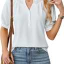 Blooming Jelly Women's Dressy Tops Business Casual Blouses Summer Button Down Work Shirts 2025 (White, L)