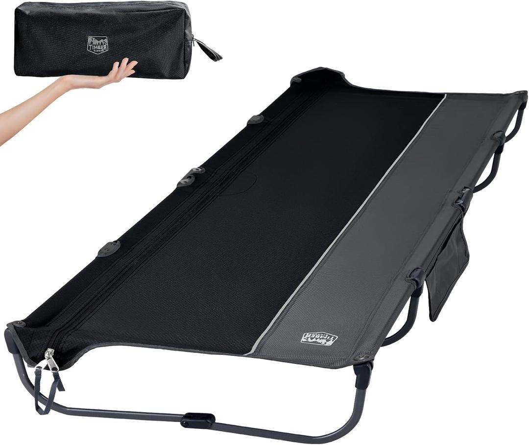 TIMBER RIDGE 20-Second Quick Set-Up Camping Cot, Lightweight Aluminum Folding Cot with Zipper Closure, Portable Carry Bag Included for Camping, Travel and Outdoors, Support up to 225lbs, Black, 76.4 x 26.8 x 7.9 inches