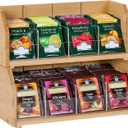2-Layer Stackable Bamboo Tea Bag Organizer Storage Holder & Rack - Wooden Tea Box Containers - Stand for Countertop or Cabinet