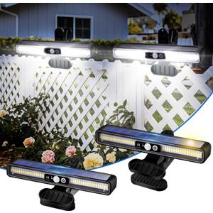 Clip on Solar Motion Sensor Lights Outdoor Waterproof with 36 LEDs, 6000K, 2 Pack Solar Powered Fence Lights for Outside Chain Link Fence Garage Gutter Camping (Cool White)