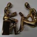 Ceramic Decorative Bookends, Book Ends for Shelves, Home Office Decor Aesthetic Statues Book Holders Stoppers for Bookshelf, Table, Bedroom Living Room Decoration (Gold)