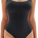Popilush Square Neck Bodysuits for Women Basic Slim Fit Seamless Body Suits Sleeveless Tank Tops (Large, Black)