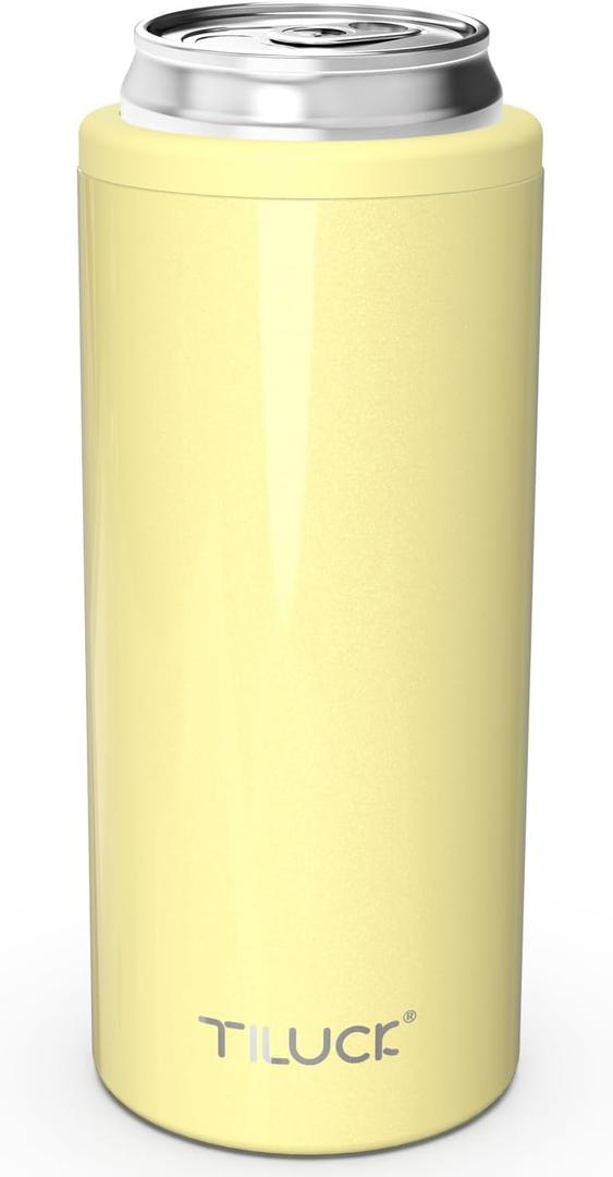TILUCK Skinny Can Cooler for Slim Beer & Hard Seltzer, Stainless Steel, Doucle-Walled Stainless Steel Insulated Slim Cans, Standard 12 oz (Lemon)