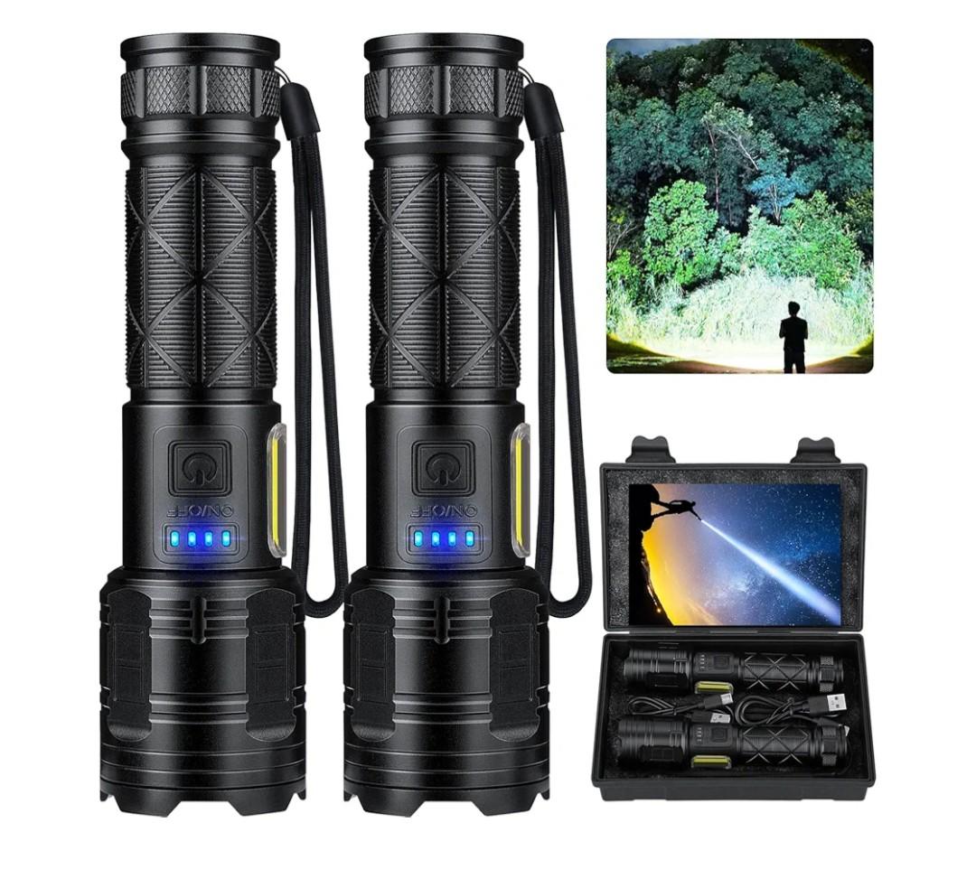 Rechargeable LED Flashlights High Lumens, 99,000 Lumen Super Bright Flashlight with 7 Modes & Waterproof, Powerful USB Rechargeable Handheld Flash Light for Camping Home(2 Pack)