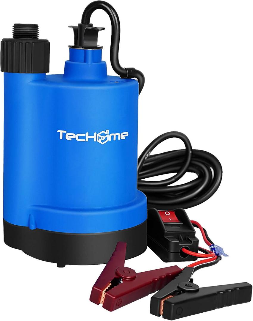 TecHome 12v Pump1500GPH Water Transfer Pump Sump Pump Submersible Water Pump, With 20 Feet Power Cord.