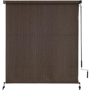 sunoff Outdoor Roller Shades, Cordless Patio Roller Up Blinds with Shade Cloth for Porch Gazebo Pergola Balcony Backyard, 2 Poles & 1 Fabric, Mocha, 72" Wx96 H