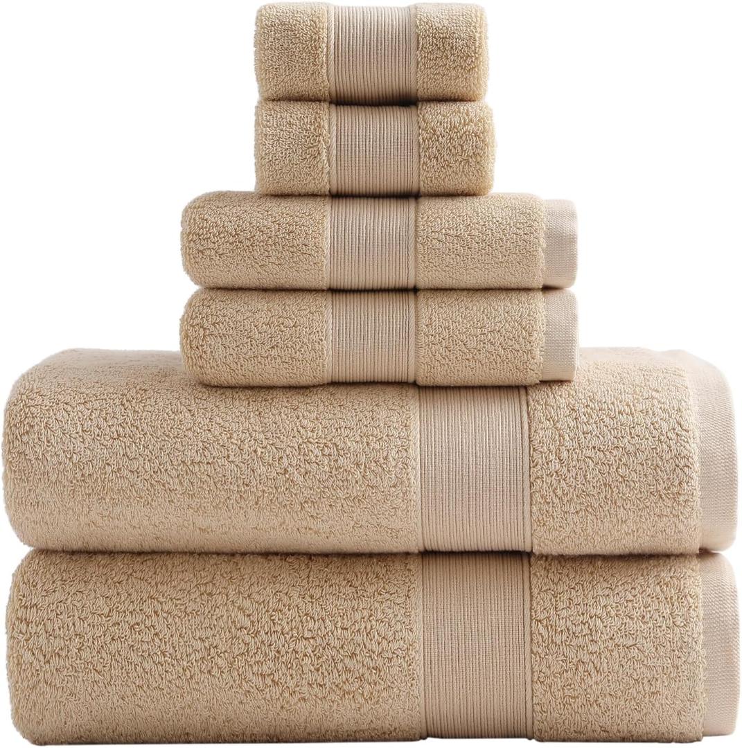 Bath Towels Set of 6 Large,27x55 Inches 650GSM Super Soft Absorbent Cotton Shower Towels for Bathroom -Beige,6PCS