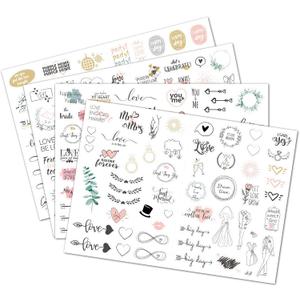 Transparent Waterproof Stickers For Wedding Planning Stickers-4 Sheets 230 Illustrationsand Phrases Per Pack,Used for Bridal Shower Engagement Marriage Anniversary,Sticker Set for Scrapbooking Bride Planner Calendar (A)