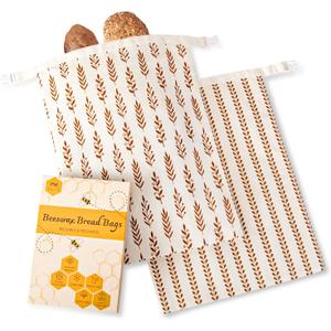 Sourdough Bread Bags, Bread Bags for Homemade Bread, 2 Pack Beeswax Bread Bag, Natural Cotton Sourdough Bags (Brown)