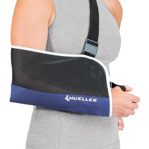MUELLER Sports Medicine Adjustable Arm Sling - Comfortable Support for Left or Right Shoulder and Arm Injury, For Men and Women, Blue w/ Black Mesh, One Size Fits Most