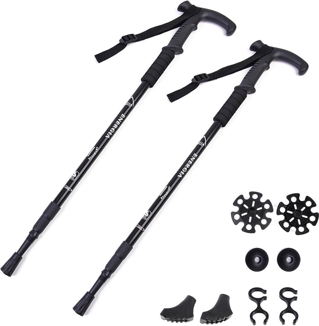ThreeH Walking Sticks Lightweight Trekking Poles T Anti-Slip Handle Design Adjustable Walking Cane for Travel Hiking Climbing Senior Men Women (black)