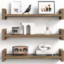 Upgraded Floating Shelves for Wall, Set of 3 Solid Wood Wall Mounted Shelves, 16" Rustic Walnut Display Shelf for Bedroom, Living Room, Bathroom, and Kitchen Decor - Heavy-Duty & Natural Pine