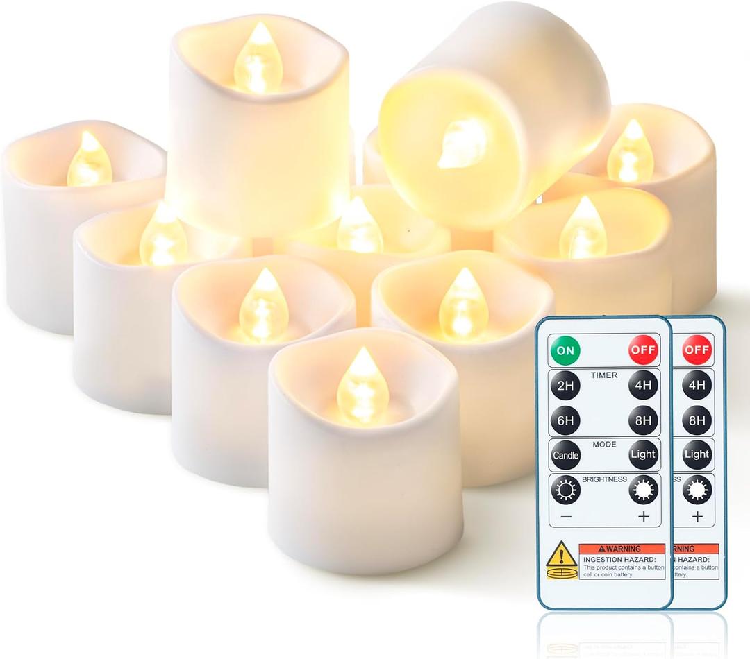 Homemory 24Pack 400+Hour Remote Control Flameless Candles, 2/4/6/8H Timer Led Votive Candles, Battery Operated Tea Lights for Wedding Table Centerpiece, Holidays, Halloween Pumpkins, Christmas Decor (White Base (Warm White Light))