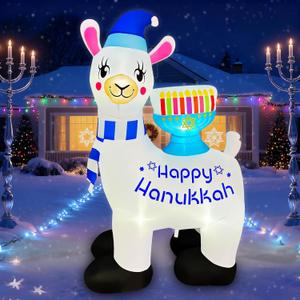 SEASONBLOW 5 Ft Hanukkah Inflatable Alpaca with Menorah Decorations Blow Up Llama LED Lighted Chanukah Decor for Home Garden Lawn Yard Outdoor Indoor