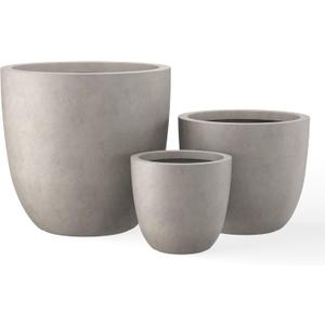 Kante 18",14",10" Dia Concrete Round Planters (Set of 3), Outdoor Indoor Large Planter Pots with Drainage Hole and Rubber Plug for Home Patio Garden, Buff Concrete