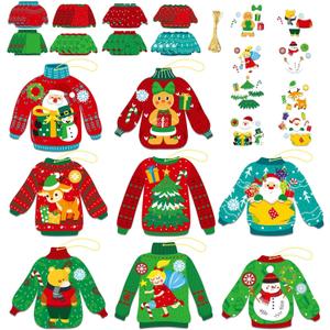 32 Sets Christmas DIY Art Craft Kits Christmas Ugly Sweaters Ornaments Art Sets Christmas Winter Stickers Arts and Crafts Bulk for Kids Snow Holiday Xmas Theme Classroom Activities Party Decorations