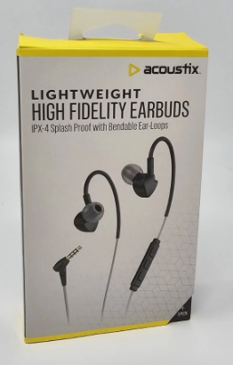 Acoustix High Fidelity Earbuds Lightweight Wired Headphones Mic IPX4 Splashproof