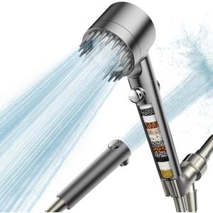 PWERAN Filtered Shower Head with Handheld, High Pressure Water Flow and Multiple Spray Modes Shower Head with Filter, Power Wash for Hard Water, Showerhead with ON/OFF Switch for Pets Bath (Gray)