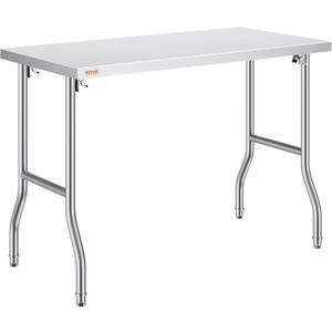 VEVOR Commercial Worktable Workstation 48 x 24 Inch Folding Commercial Prep Table, Heavy-duty Stainless Steel Folding Table with 661 lbs Load, Kitchen Work Table, Silver Stainless Steel Kitchen Island