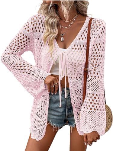 AI'MAGE Womens Kimono Beach Cover Up Crochet Swimsuit Coverups Summer Loose Knit Cardigans Causal Blouse Tops Swimwear, XL