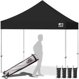 Eurmax USA 10x10ft Pop Up Canopy,Commercial Instant Tent for Outdoor Events,Patented No-Tip Rolling Storage Bag with 4 Sandbags,UV & Water Resistant,Heavy Duty Portable Shelter Gazebo,Black