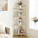 Corner Shelf Stand, Glass Bookshelf Bookcase, Bathroom Organizer, Plant Stand, Steel Frame, Tempered Glass, Modern Style for Living Room, Bathroom, Kitchen, 4-Tier Golden CS90400G