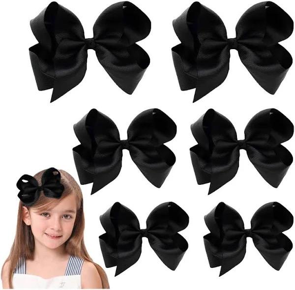 Black Hair Bow For Girls and Toddler - 6 pcs Black Hair Bows Clips, 6 inch × 2,4 inch × 2,3 inch × 2 inch