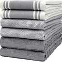 Premium Kitchen Towels (20”x 28”, 6 Pack) | Large Kitchen Hand Towels | Kitchen Towels Cotton | Flat & Terry Towel | Highly Absorbent Tea Towels Set with Hanging Loop | Wide Stripe Grey