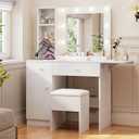 Haewon White Makeup Vanity Desk with Lighted Mirror and Storage Chair